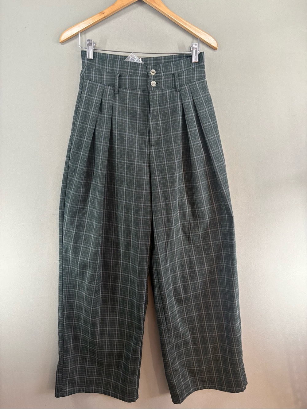 The Commense Women Pants Vintage Plaid Wide Leg Size Small Green NWT